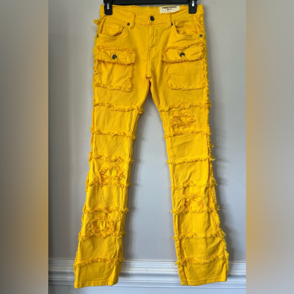 NWT FWRD Denim Stacked Yellow Jeans Fit 3 Kids Size 18 - 30x33 Streetwear